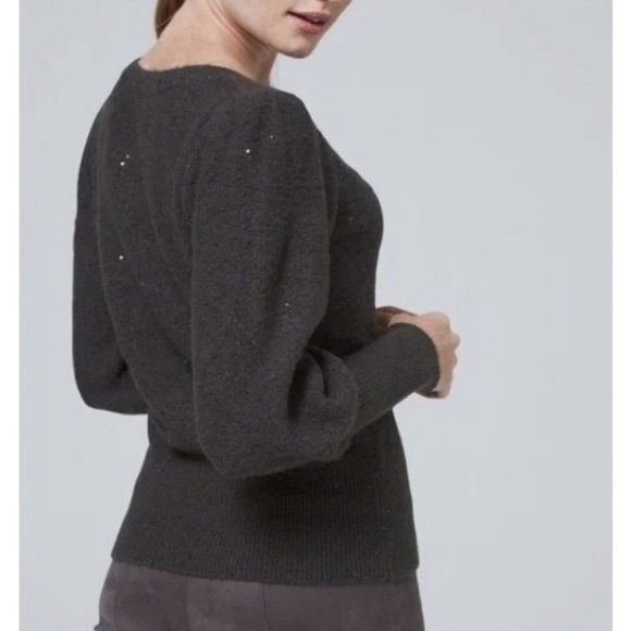 WHBM V-neck Sweater Grey Sz XS Puff Sleeve Sequins Festive Party - Picture 2 of 10